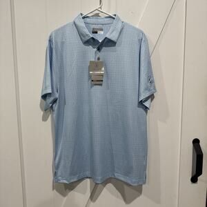 PGA TOUR Pro Series Mens Polo Shirt Clear Sky Grid Print Medium NWT Athletic Fit